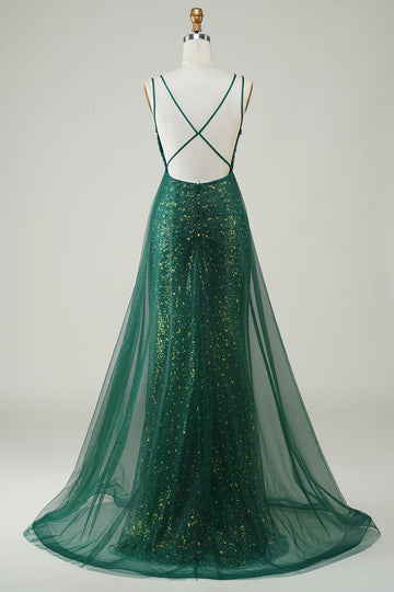 Sparkly Dark Green Beaded Long Prom Dress